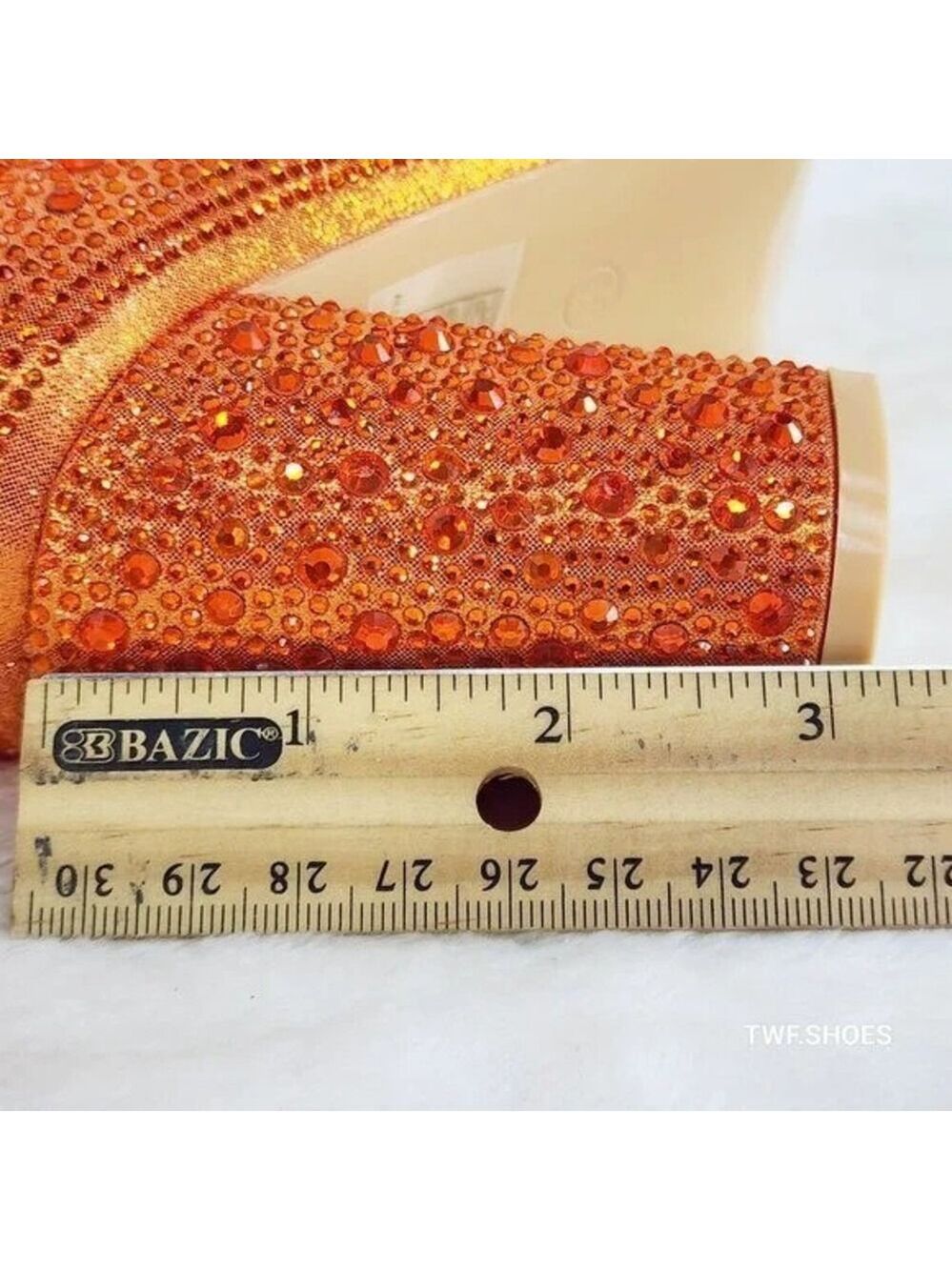 NIB Crystel Orange Rhinestone Block Heel Sparkling Ankle Boots - Picture 7 of 7